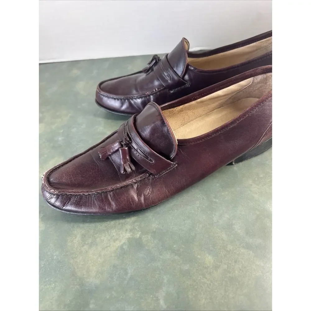 Vintage Belvedere Firenze Italy Leather Tassel Loafers Men’s 11N As Is Brown 90s